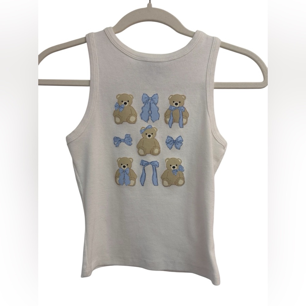 Better Together Dreamy Nights Teddy Bear Tank Top Blue Bow Boho Size Small